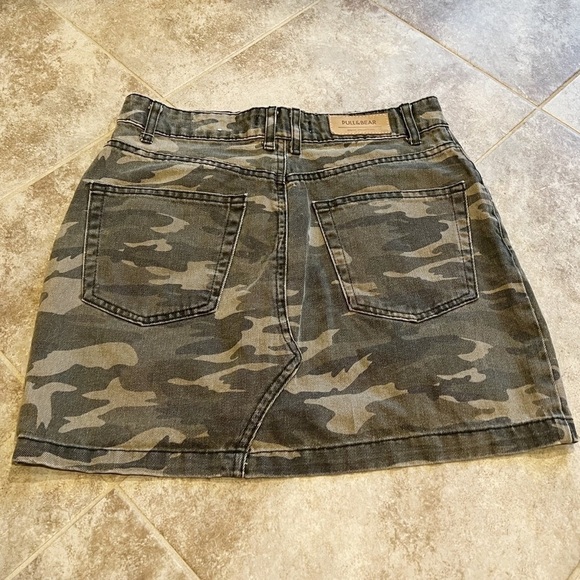 Pull & Bear camouflage denim mid rise mini skirt green size 28/6 cotton - Picture 4 of 8